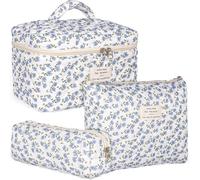 POWZOO 3 Piezas Neceser Mujer con Estampado de Flores,Makeup Bag,Neceser Viaje Mujer de Algodón,para Mujeres y Niña,Maquillaje Necessaire,Viajes Accesorios.(002)