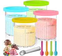 POWZOO 4 Piezas Recipiente para Helados,800ML Recipientes de Helado para Ninja Creami,Accesorios para Recipiente para Hacer Helados para la serie NC501 NC500,con Tapa,Cuchara de Aluminio,4 Cucharadas.