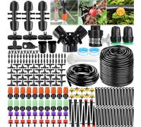 POWZOO 40M+8M Sistema de riego Jardín,269 Pcs DIY Kit Riego,Sistema de Riego por Goteo, con Ajustable Boquilla Aspersor Pulverizador y Gotero Automatico, para Jardin, Invernadero, Terraza o Césped.