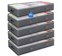 POWZOO Bolsa de Almacenamiento,5 Piezas Bolsas almacenaje ropa debajo de la Cama,100 x 50 x 18cm,Cajas Almacenaje Ropa,Plegable con ventanas y Asas,para Mantas,zapatos,ropa de cama.(Gris)