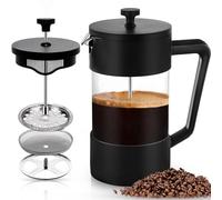 POWZOO Cafetera de prensa francesa,French Press 1000 ml, Vidrio borosilicato resistente al calor, Filtro acero inoxidable,Cafetera francesa- Tetera leche chocolate café(Negro)