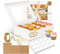 POWZOO Cajas para Cupcakes,16 Cajas de 12 Agujeros para Magdalenas,Cajas para Magdalenas Ventana Transparente con Pegatinas y Cinta.para Decoración de Tartas y Transporte de Cupcakes.