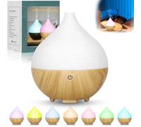 POWZOO Difusor de Aroma, 160 ml, pequeño difusor ultrasónico de aromaterapia para aceites Esenciales, difusor de Grano de Madera, Apagado automático Cuando no Hay Agua, LED de 7 Colores, para hogar
