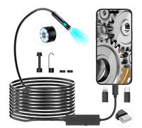 POWZOO Endoscopio Industrial 3-en-1 con Doble Cámara y Cable Semi-rígido 5m,1920P HD,IP67 Impermeable,8 Luces LED,para Smartphone Android e iOS, iPhone, iPad, Samsung