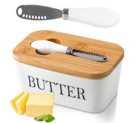 POWZOO Mantequillera de Porcelana con Cuchillo y Tapa, recipiente hermético con Anillo de Silicona, para Mantequilla de, Puede Contener 250g