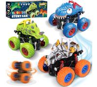 POWZOO Monster Truck,3 Piezas Dinosaurios Inertia Tire hacia Atrás del Coche, 360 Grados giratorios,Camión Todoterreno,Coches de Juguetes,Regalos para niños niños a Partir de 3-10 años.