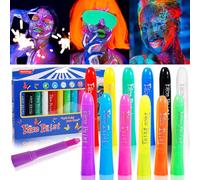 POWZOO Pinturas Cara para Niños,12 Colores (6 Glow+6 Classic),Crayones de Pintura Corporal,UV Fluorescente,Lavable Luminosas para Pintura Facial Set,para Fiestas Temáticas,Carnaval,Halloween.