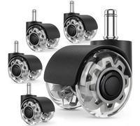 POWZOO Ruedas para Silla Oficina,5 Piezas Ruedas Silla Oficina(11 x 22 mm),360 grados rotación sin arañazos,Silencioso,Diseño de Rueda Doble,para silla gaming,sillas oficina,para Todo Tipo de Suelos.