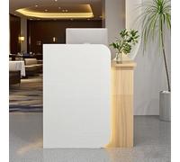 Poxvythb Mostrador de Recepción Simple y Moderno, Mostrador Caja para Tienda, Muebles de Oficina Recepción, Adecuado para Supermercados, Minimercados, Oficinas(Blanco + Color Madera)