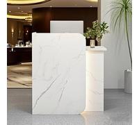 Poxvythb Mostrador Tienda Moderno, Recepción Cajero en Madera, con iluminación Ambiental LED y cajones con Cerradura, Salas Empresariales, Hotel, Fruterías(Blanco + Mármol)