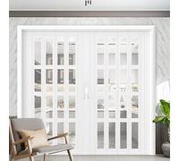 Poxvythb Puerta Plegante Magnética de Doble Hoja con Aislamiento Térmico, Kit Corredizo para Cocina con Mosquitera, Divisora de Ambientes Interiores WXH:75x195cm