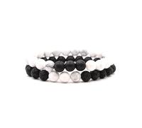 POYAMUSE Pulseras elásticas de cuentas de piedra natural de 8 mm, piedra de lava mate, ojo de tigre, juego de 2 piezas para mujeres y hombres, difusor de yoga, accesorios diarios, cuentas apilables