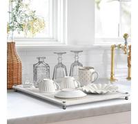 PoYang Tapete de secado de piedra para encimera de cocina, tapete de secado de platos de diatomita súper absorbente, elegante tapete de piedra de mármol blanco con 4 patas antideslizantes para