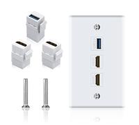 Poyiccot Placa de pared HDMI USB para placa de pared Keystone, 3 puertos, 2 x HDMI HDTV + 1 puerto de cargador USB 3.0 para placa de pared de toma, para montaje en cable, cubierta del panel, blanco (USB + HDMI)