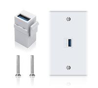 Poyiccot Placa de pared USB 3.0, 1 puerto USB 3.0 Keystone Jack Outlet Placa de pared para montaje Placa frontal Cubierta del panel, USB 3.0 Hembra a Hembra Keystone Wall Plate para carga y transferencia de datos, Blanco