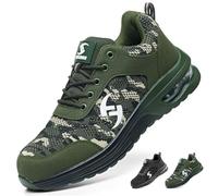 POYLONU Zapatos de Seguridad Hombre Mujer Ligero Transpirable Zapatillas de Seguridad con Punta de Acero Zapatos de Trabajo Calzado de Seguridad Verde Militar 42