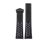 POYNMRE Bracelet 22mm Compatible With TAG Compatible With Heuer MONACO CARRERA CAW211R/P Leather Watchband Breathable Fold Buckle Lychee Print Cowhide Strap(Black Black)