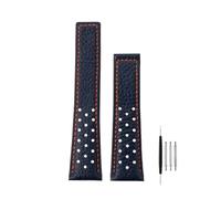 POYNMRE Bracelet 22mm Compatible With TAG Compatible With Heuer MONACO CARRERA CAW211R/P Leather Watchband Breathable Fold Buckle Lychee Print Cowhide Strap(Blue Orange no clasp)