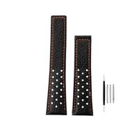 POYNMRE Bracelet 22mm Compatible With TAG Compatible With Heuer MONACO CARRERA CAW211R/P Leather Watchband Breathable Fold Buckle Lychee Print Cowhide Strap(Black Orange noclasp)