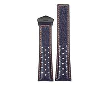 POYNMRE Bracelet 22mm Compatible With TAG Compatible With Heuer MONACO CARRERA CAW211R/P Leather Watchband Breathable Fold Buckle Lychee Print Cowhide Strap(Blue Orange Black)