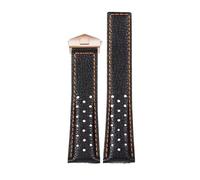 POYNMRE Bracelet 22mm Compatible With TAG Compatible With Heuer MONACO CARRERA CAW211R/P Leather Watchband Breathable Fold Buckle Lychee Print Cowhide Strap(Black Orange Rose)