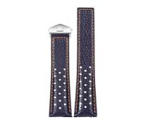 POYNMRE Bracelet 22mm Compatible With TAG Compatible With Heuer MONACO CARRERA CAW211R/P Leather Watchband Breathable Fold Buckle Lychee Print Cowhide Strap(Blue Orange Silver)