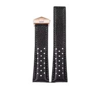 POYNMRE Bracelet 22mm Compatible With TAG Compatible With Heuer MONACO CARRERA CAW211R/P Leather Watchband Breathable Fold Buckle Lychee Print Cowhide Strap(Black Rose gold)