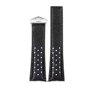 POYNMRE Bracelet 22mm Compatible With TAG Compatible With Heuer MONACO CARRERA CAW211R/P Leather Watchband Breathable Fold Buckle Lychee Print Cowhide Strap(Black silver)