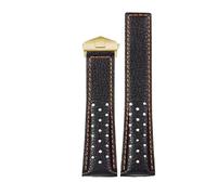 POYNMRE Bracelet 22mm Compatible With TAG Compatible With Heuer MONACO CARRERA CAW211R/P Leather Watchband Breathable Fold Buckle Lychee Print Cowhide Strap(Black Orange gold)