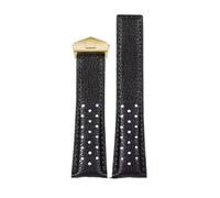 POYNMRE Bracelet 22mm Compatible With TAG Compatible With Heuer MONACO CARRERA CAW211R/P Leather Watchband Breathable Fold Buckle Lychee Print Cowhide Strap(Black gold)