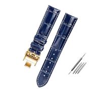 POYNMRE Calfskin Watch Band Compatible With Longines Masters Collection Strap Belt Bracelet Cowhide Leather 19mm 20mm 21mm 22mm L3(A2Blue Gold Buckle,21mm)