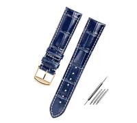 POYNMRE Calfskin Watch Band Compatible With Longines Masters Collection Strap Belt Bracelet Cowhide Leather 19mm 20mm 21mm 22mm L3(Blue Rose Gold,19mm)
