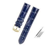 POYNMRE Calfskin Watch Band Compatible With Longines Masters Collection Strap Belt Bracelet Cowhide Leather 19mm 20mm 21mm 22mm L3(Blue Gold Buckle,21mm)
