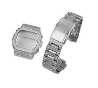 POYNMRE Compatible con CASIO DW-5600 GWM5610 GWB5600 DW5600. Correa y bisel de caja incrustaciones diamantes. metal. Brazalete acero inoxidable 316L(Silver case strap A,5000)