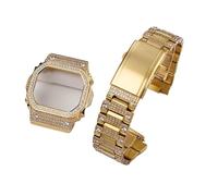POYNMRE Compatible con CASIO DW-5600 GWM5610 GWB5600 DW5600. Correa y bisel de caja incrustaciones diamantes. metal. Brazalete acero inoxidable 316L(Golden case strap A,5600)