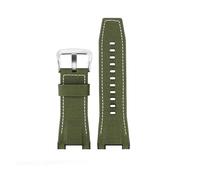 POYNMRE Compatible con Casio GST-S100G S110 S130L W100G W110 210B 400G correa de reloj pulsera de lona 26 * 14mm correa de reloj de cuero vacuno suave for hombre(Nylon Green silver)