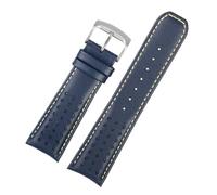 POYNMRE Compatible con CITIZEN Blue Angel Eco-Drive AT8020 JY8078 Eagle In The Air, correa de piel vaca auténtica, pulsera 22 mm y 23 for hombre(Blue yellow-silver,23mm)