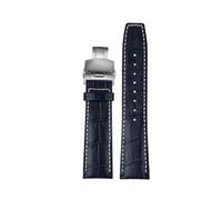 POYNMRE Compatible con Citizen Photokinetic Three Eyes BU2020 BU2020-11A Correa de reloj de piel de vaca azul BU2023-12E Correa de reloj de cuero for hombre de 23 mm(Blue-silver)