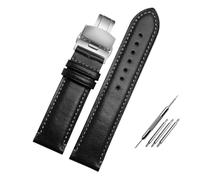 POYNMRE Compatible con pulsera Citizen AT8020 JY8078 de repuesto, correa piel auténtica, reloj azul 23 mm hebilla plegable(Black folding clasp)