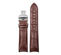 POYNMRE Compatible con Tissot T035, hebilla de acero mariposa, correa piel becerro, reloj cuero genuino extremo curvo, repuesto 22 mm, 23 y 24(Brown Silver,24mm)