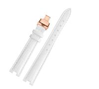 POYNMRE Compatible With Gucci YA141401 YA141505 YA1414 YA1415 12-4 14-5m Notch Soft Cowhide Leather Women Watch Strap Chain White Pink Watchband(White-rose gold Fold,12-5mm)
