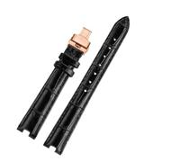 POYNMRE Compatible With Gucci YA141401 YA141505 YA1414 YA1415 12-4 14-5m Notch Soft Cowhide Leather Women Watch Strap Chain White Pink Watchband(Black-rose gold Fold,12-4mm)