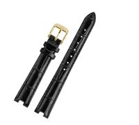 POYNMRE Compatible With Gucci YA141401 YA141505 YA1414 YA1415 12-4 14-5m Notch Soft Cowhide Leather Women Watch Strap Chain White Pink Watchband(Black-gold pin,12-5mm)