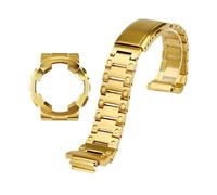 POYNMRE Conjunto de correa de reloj de metal con bisel de caja dorada modificada Compatible con Casio G-SHOCK Black Samurai GA-110GB GA100 GA120 Correa de reloj de acero inoxidable(Gold strap case)