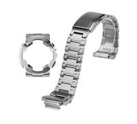 POYNMRE Conjunto de correa de reloj de metal con bisel de caja dorada modificada Compatible con Casio G-SHOCK Black Samurai GA-110GB GA100 GA120 Correa de reloj de acero inoxidable(Silver strap case)