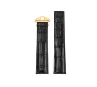 POYNMRE Correa de piel cocodrilo compatible con TAG HEUER CARRERA, 19 mm, 20, 22, hebilla plegable cuero genuino for hombre, accesorios pulsera(Black-gold,22mm)