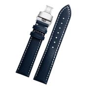 POYNMRE Correa de piel de vaca de 20 mm, 21 mm y 22 mm compatible con Longines Pioneer Machinery L3.810/L3.820 Series Correa de reloj de cuero liso for hombre Tudor Citizen(Blue-silver B,21mm)