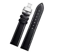 POYNMRE Correa de piel de vaca de 20 mm, 21 mm y 22 mm compatible con Longines Pioneer Machinery L3.810/L3.820 Series Correa de reloj de cuero liso for hombre Tudor Citizen(Black-silver B,21mm)