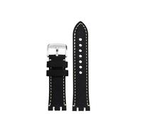 POYNMRE Correa de piel vaca esmerilada retro compatible con Tissot T-RACE Series T115.417 T115427, correa cuero for hombre, cadena reloj blanda 24 mm(Black -Silver)