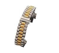 POYNMRE Correa de reloj acero inoxidable 12, 13, 14, 16, 17, 18, 19, 20 mm, 21 y 22, con 3 filas extremo curvo plano, correas repuesto herramientas(Silver Gold,14mm)